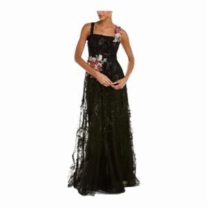 Teri Jon by Rickie Freeman Black Metallic Tiered Tulle Gown Size 14 NWT